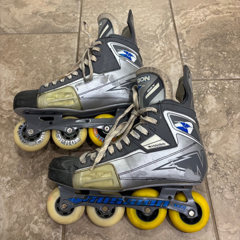 Mission BSX Inline Hockey Skates Mens 12 Silver Grey Roller Hockey Skates Hi-Lo